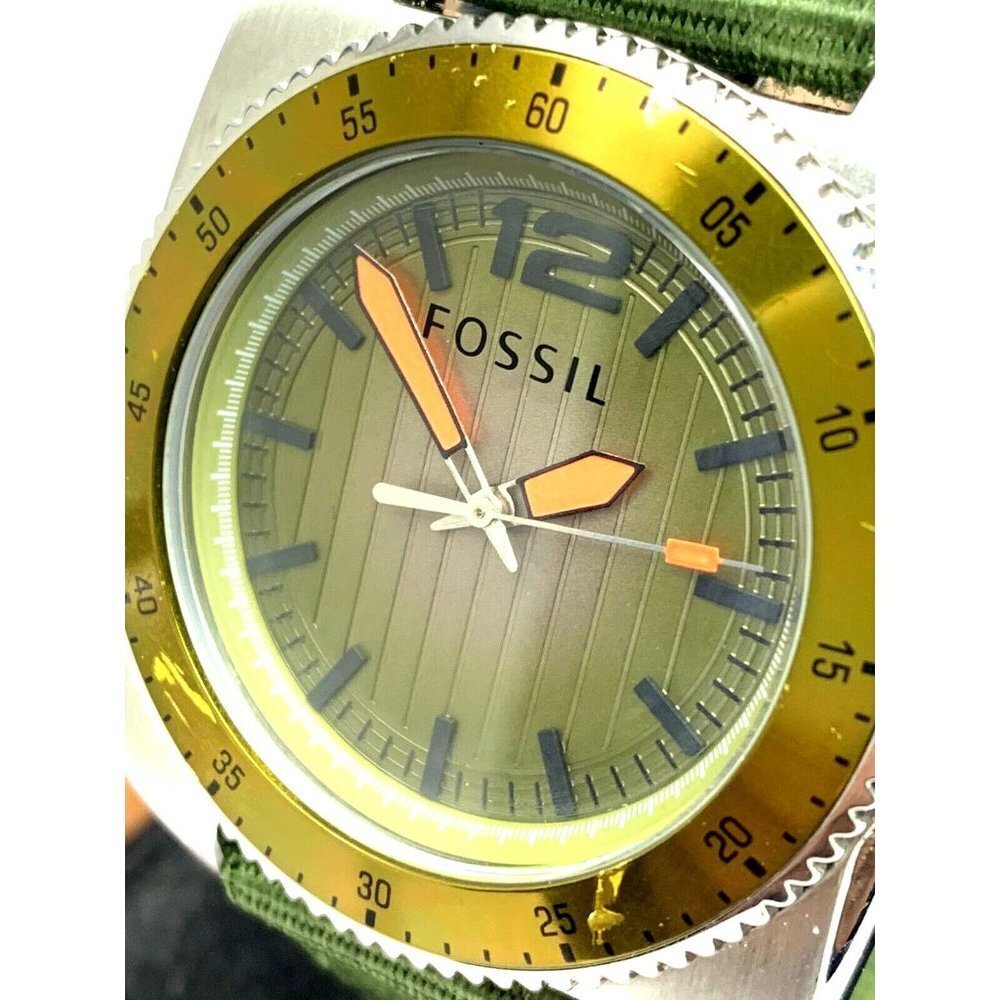 Fossil Men's Watch WB1043 Quartz Green Dial 38mm Stainless Steel Case Nylon Band